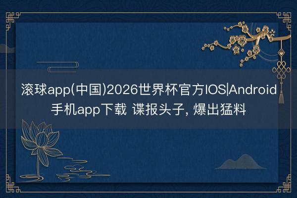 滚球app(中国)2026世界杯官方IOS|Android手机app下载 谍报头子， 爆出猛料