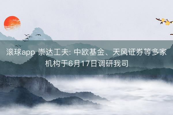 滚球app 崇达工夫: 中欧基金、天风证券等多家机构于6月17日调研我司